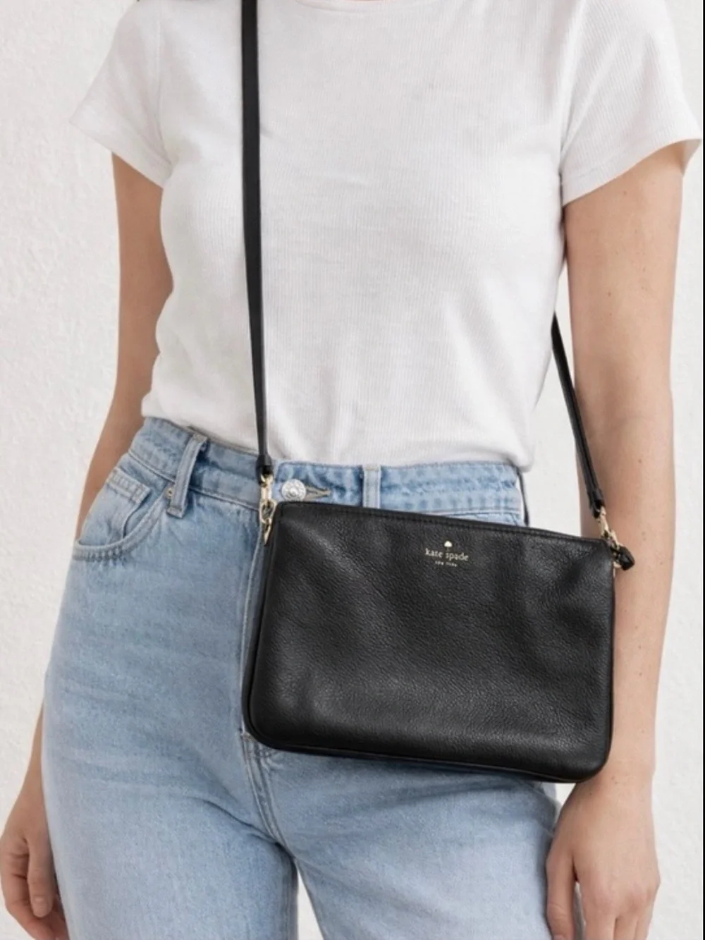 kate spade Black Leather Crossbody Pouch with Gold Hardware